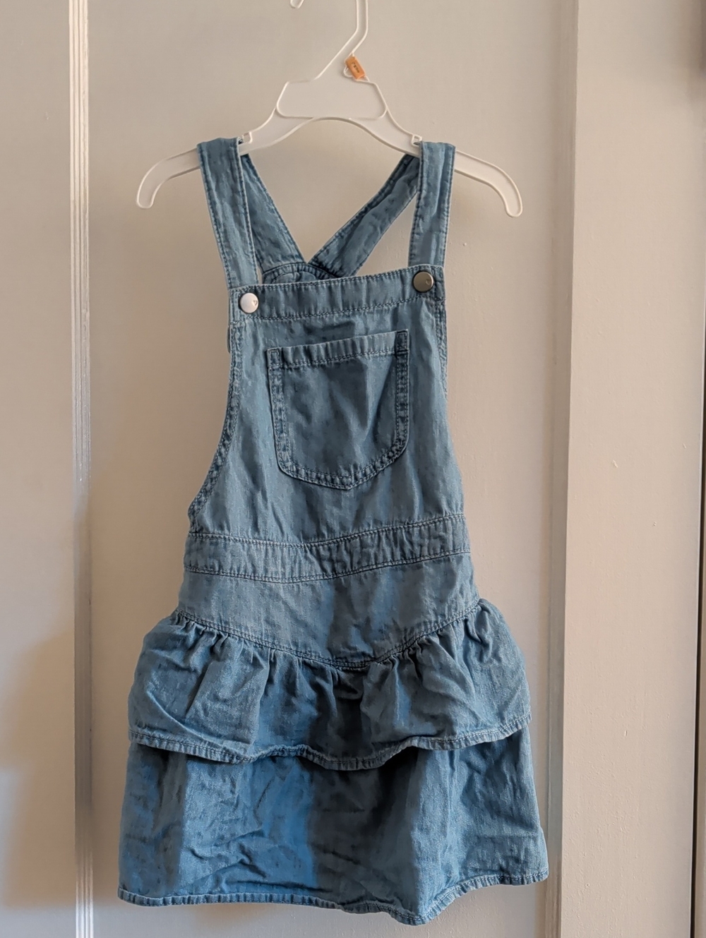 The Children's Place Girls' Sz 5 Denim Ruffle Overall Dress - Light Blue
